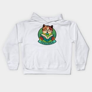 Teacher Cat Reading Book Kids Hoodie